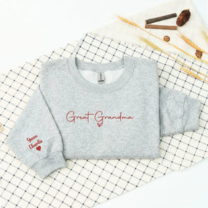 Custom embroidered great grandma sweatshirt with kids names personalized Mother's Day gift for grandma