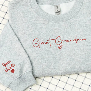 Custom embroidered great grandma sweatshirt with kids names personalized Mother's Day gift for grandma