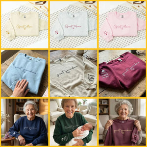 Custom Embroidered Great Grandma Sweatshirt with Kids Name, Mother's Day Gifts for Grandma from Grandpa