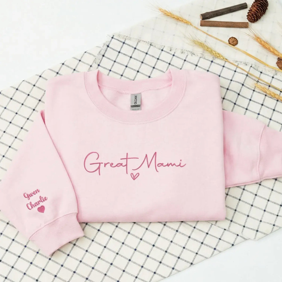 Personalized grandma sweatshirt with grandkids names on sleeve custom gift for grandma from grandkids