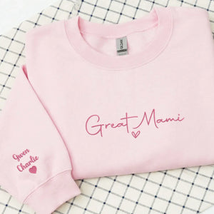 Personalized grandma sweatshirt with grandkids names on sleeve custom gift for grandma from grandkids