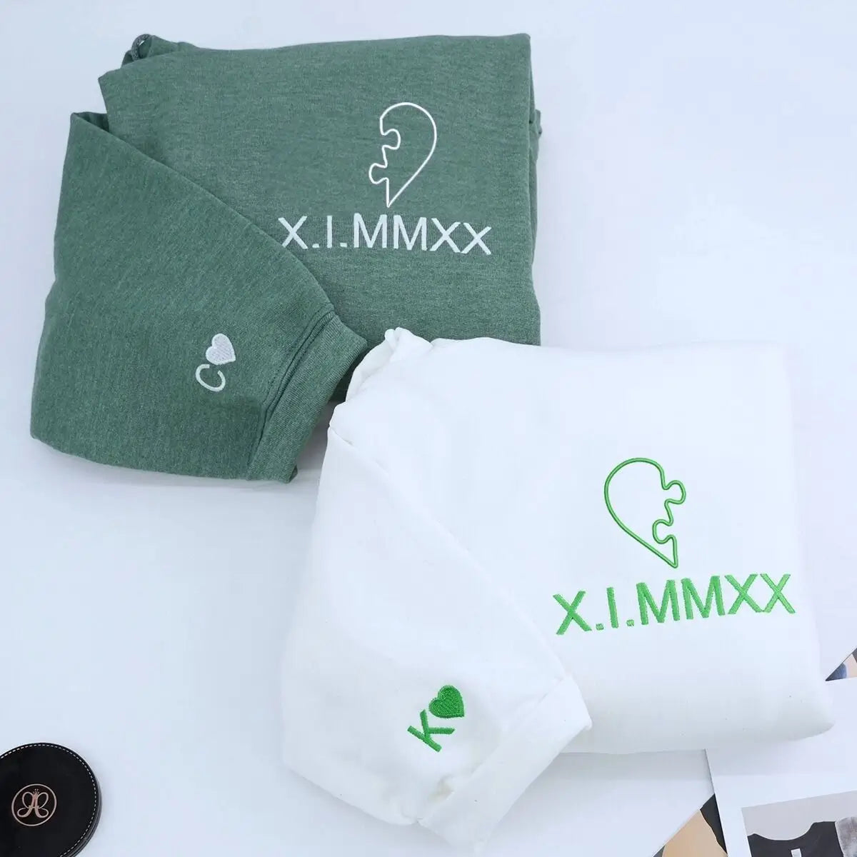 Custom embroidered heart puzzle hoodie for couples, Valentine’s gift for wife or husband