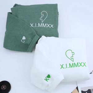 Custom embroidered heart puzzle hoodie for couples, Valentine’s gift for wife or husband