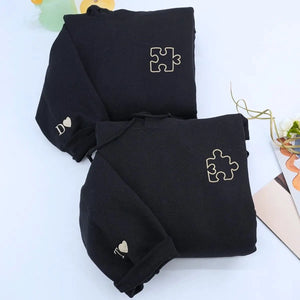 Custom embroidered heart puzzle hoodie for couples, Valentine’s gift for wife or husband