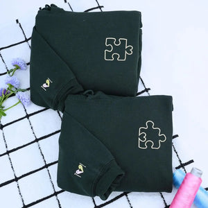 Custom embroidered heart puzzle hoodie for couples, Valentine’s gift for wife or husband