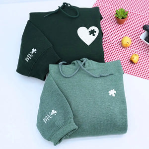 Custom embroidered heart puzzle hoodie for couples, Valentine’s gift for wife or husband