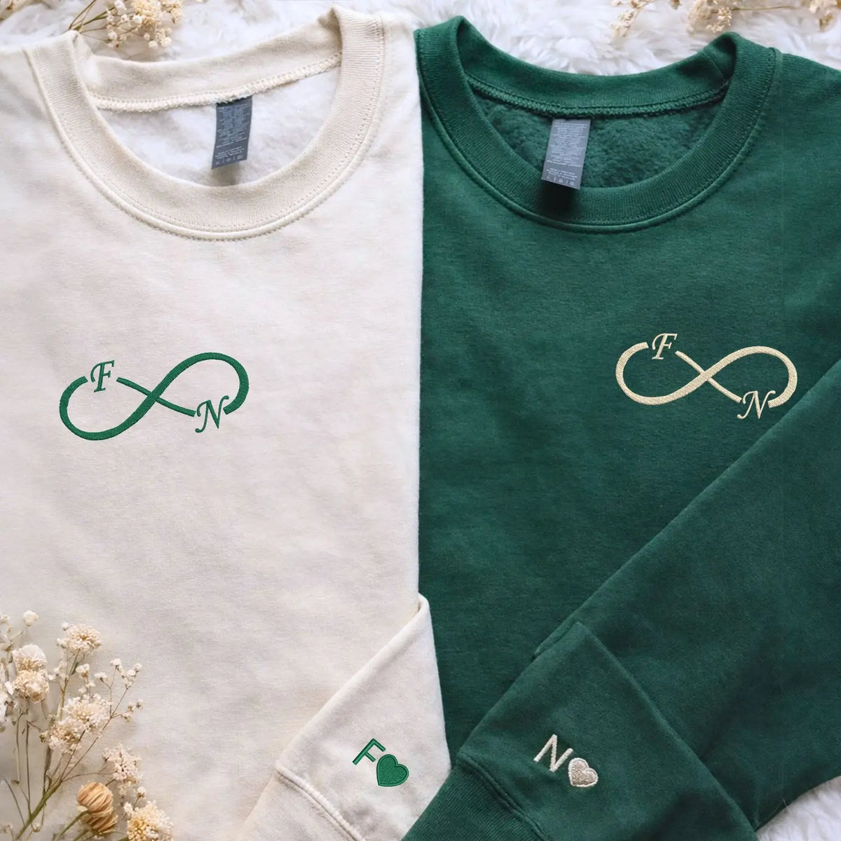 Custom embroidered infinity hoodie with initials, personalized wedding anniversary gift for wife in soft premium fabric