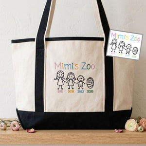 Custom Grandma Tote Bag with Kid Art, Embroidered Mimi Gift from Kids’ Artwork