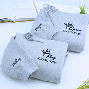 custom embroidered king queen matching hoodies valentines gift