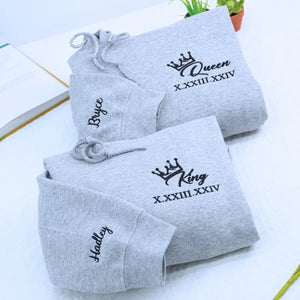 custom embroidered king queen matching hoodies valentines gift