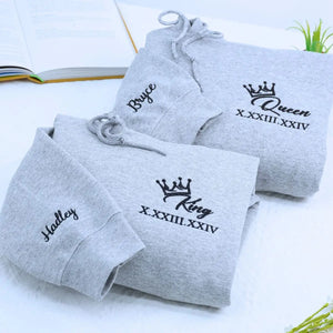 custom embroidered king queen matching hoodies valentines gift