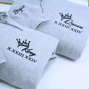 custom embroidered king queen matching hoodies valentines gift