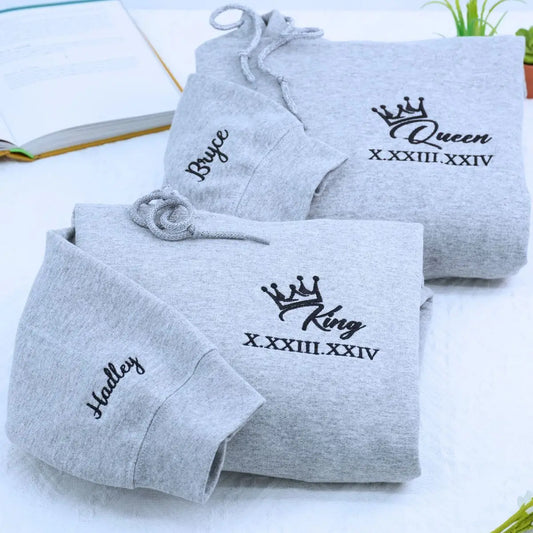 custom embroidered king queen matching hoodies valentines gift