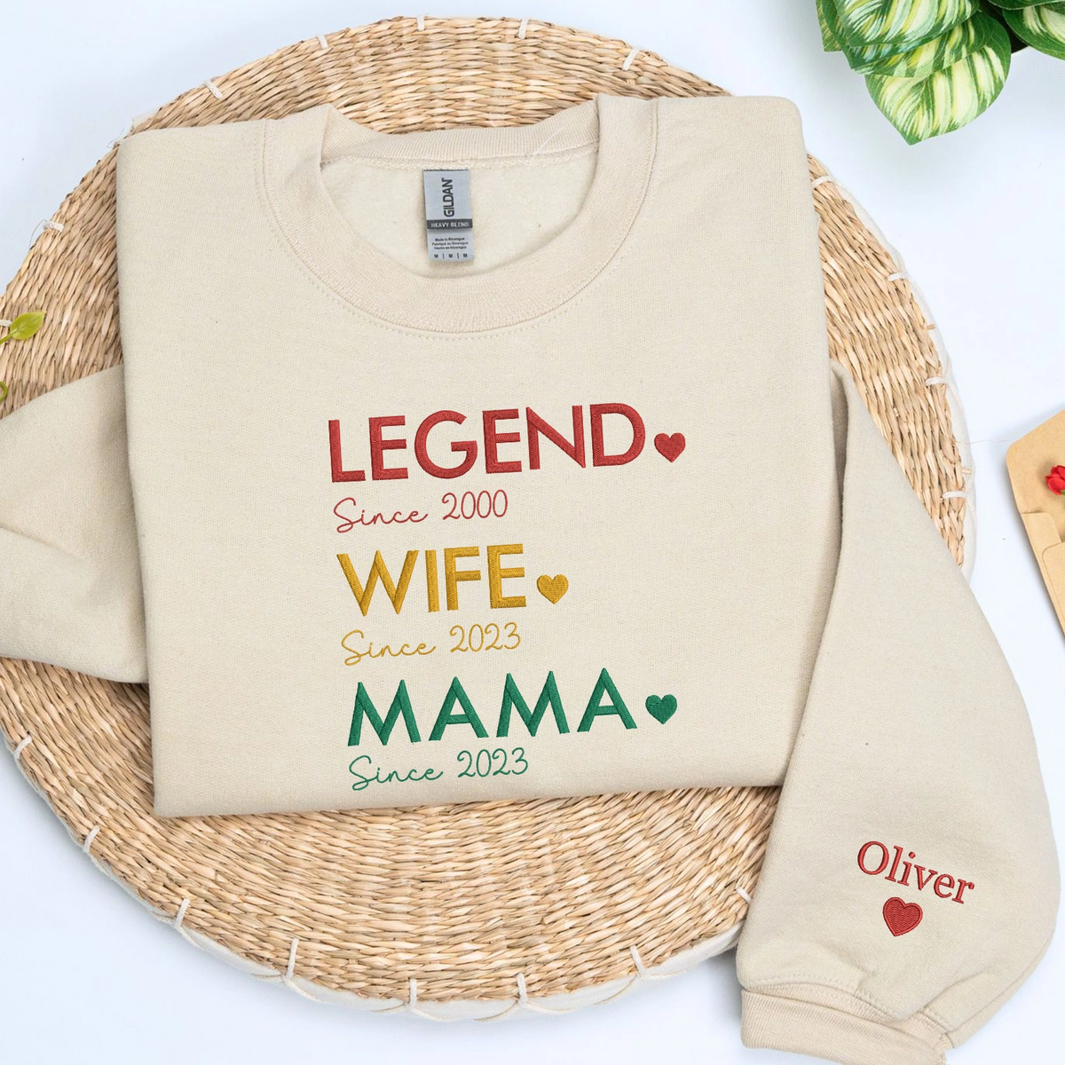 Custom embroidered mom sweatshirt with personalized family portrait design, meaningful Mother's Day gift for wife or new mom