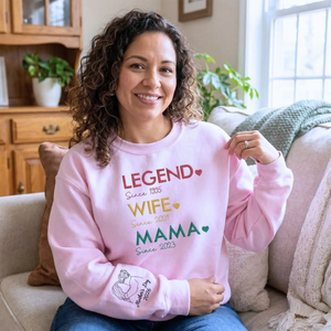 Custom embroidered mom sweatshirt with personalized family portrait design, meaningful Mother's Day gift for wife or new mom