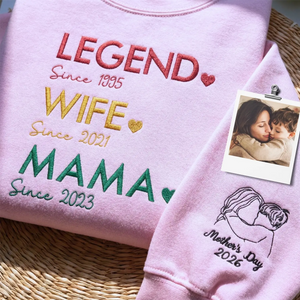 Custom embroidered mom sweatshirt with personalized family portrait design, meaningful Mother's Day gift for wife or new mom