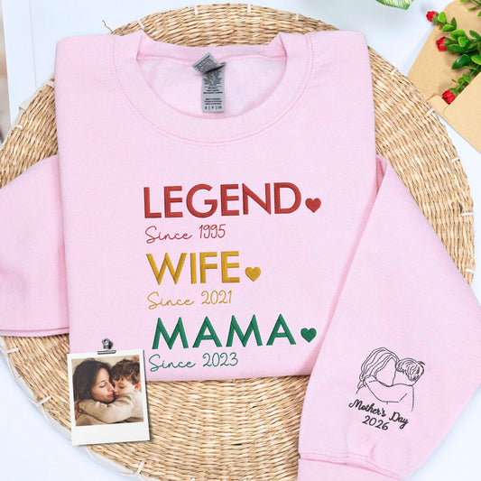 Custom embroidered mom sweatshirt with personalized family portrait design, meaningful Mother's Day gift for wife or new mom
