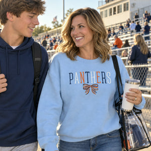 Custom Local High School Team Sweatshirt - Embroidered Coquette Bow Name Game Day Attire Gift for Sports Mom