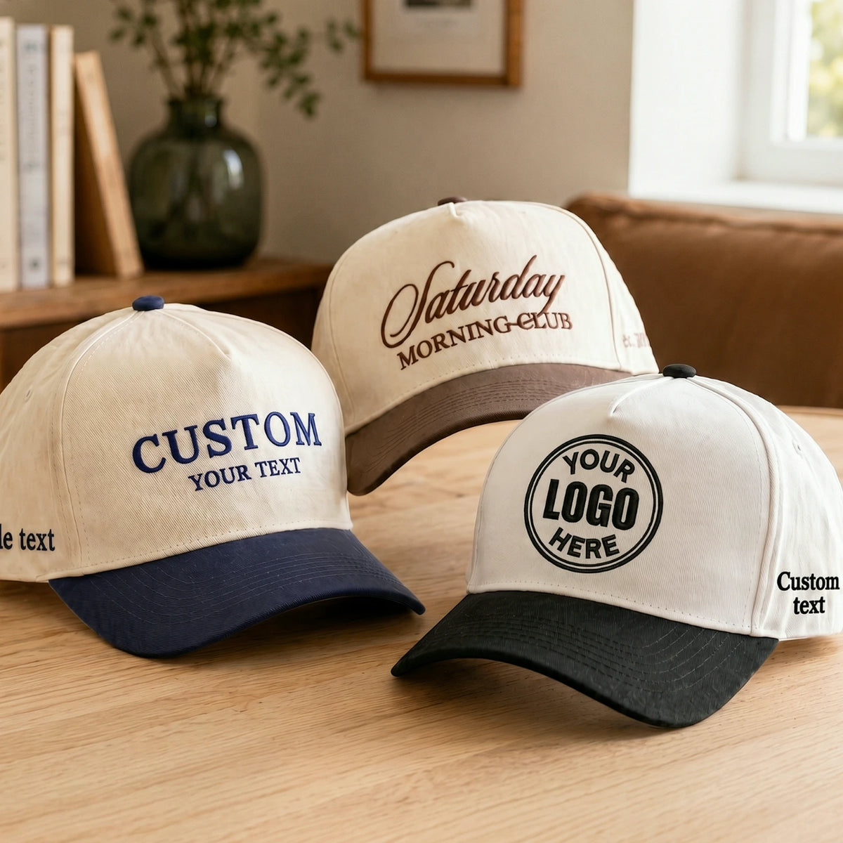 Custom Social Team Club Snapback Hats, Embroidered Text Logo Vintage Trucker Caps, Custom Group Merch