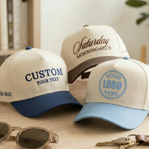Custom Embroidered Snapback Hats - Your Text, Logo, Name on Front, Side & Back