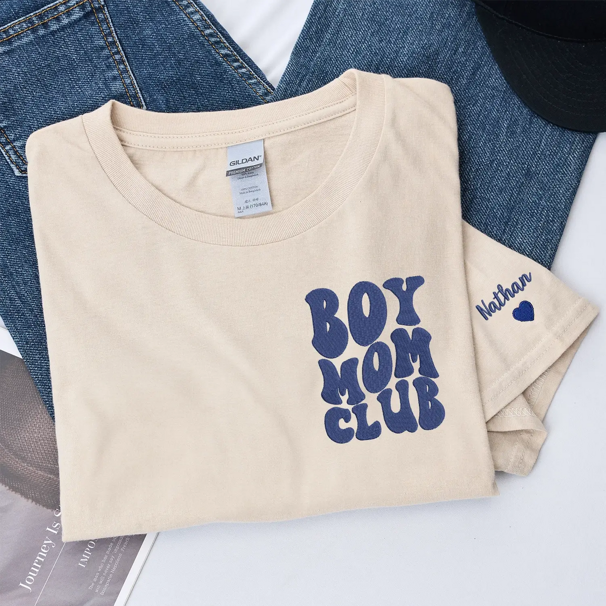 custom embroidered mama shirt with kids names on sleeve personalized gift for mom soft fabric minimal design