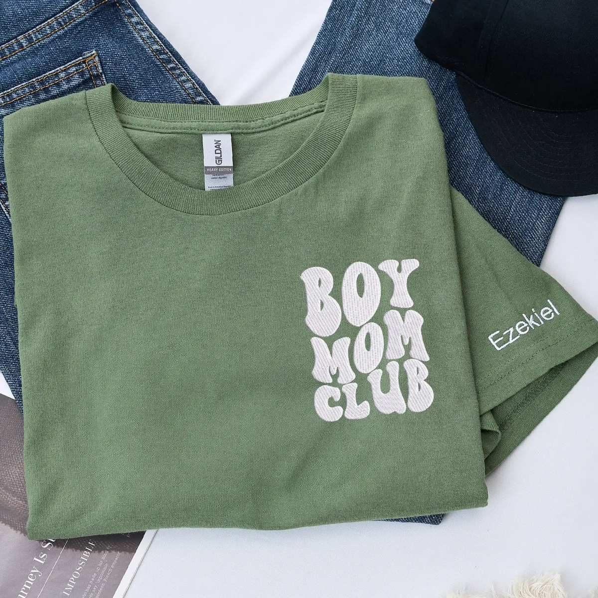 custom embroidered mama shirt with kids names on sleeve personalized gift for mom soft fabric minimal design