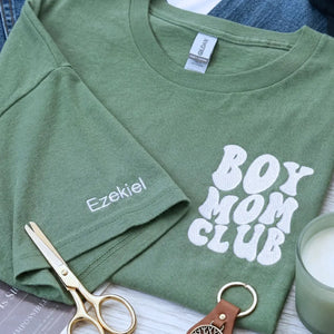 custom embroidered mama shirt with kids names on sleeve personalized gift for mom soft fabric minimal design