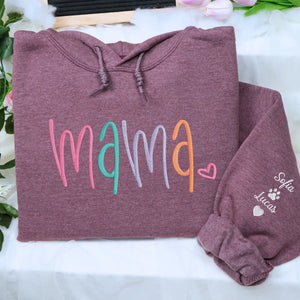 custom mama sweatshirt with embroidered kids names on sleeve personalized mothers day gift