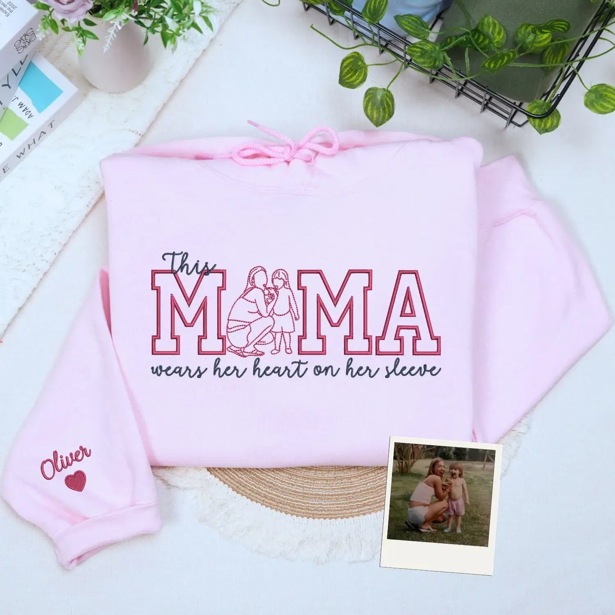 custom embroidered mama sweatshirt with kids portrait from photo personalized gift for mother