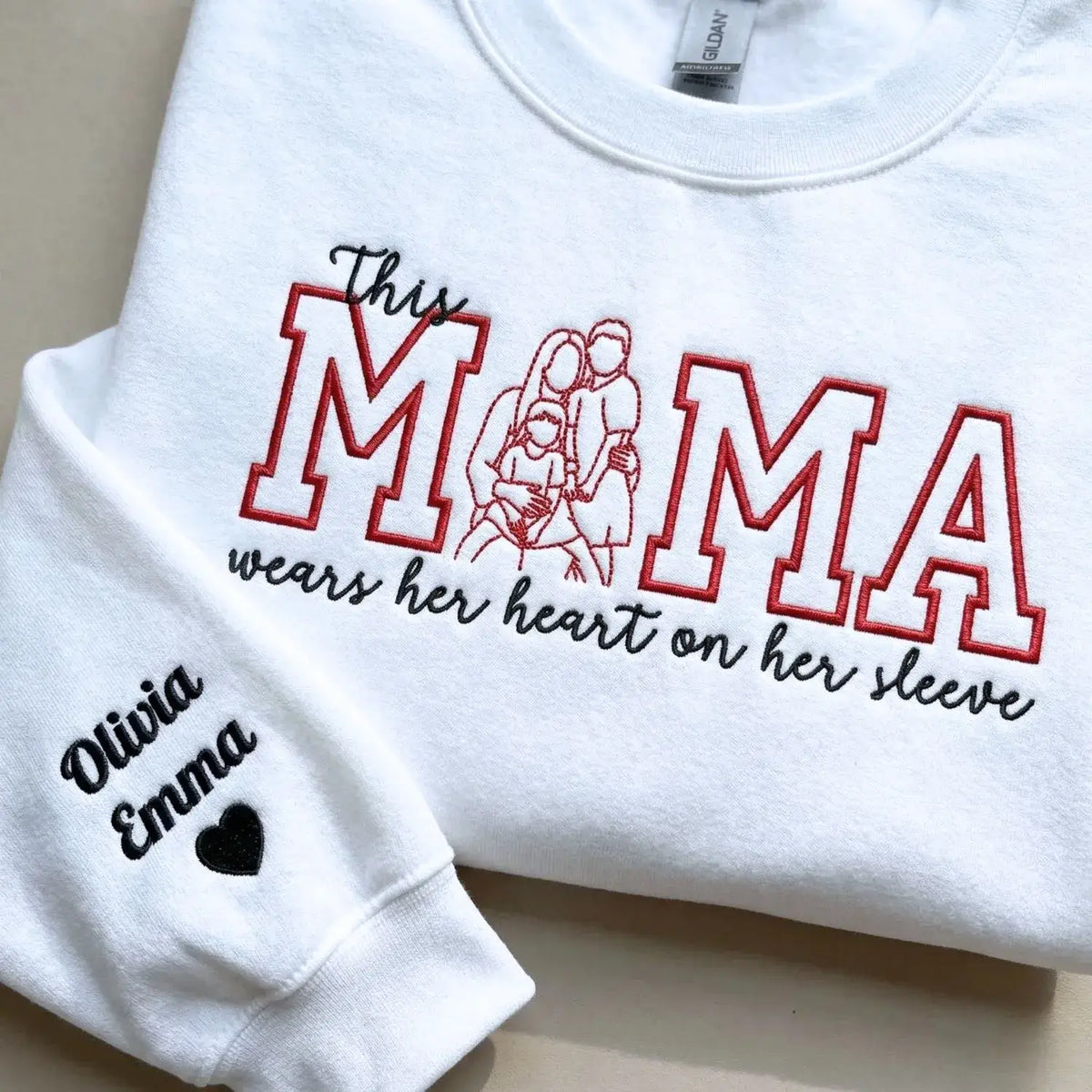 custom embroidered mama sweatshirt with kids portrait from photo personalized gift for mother