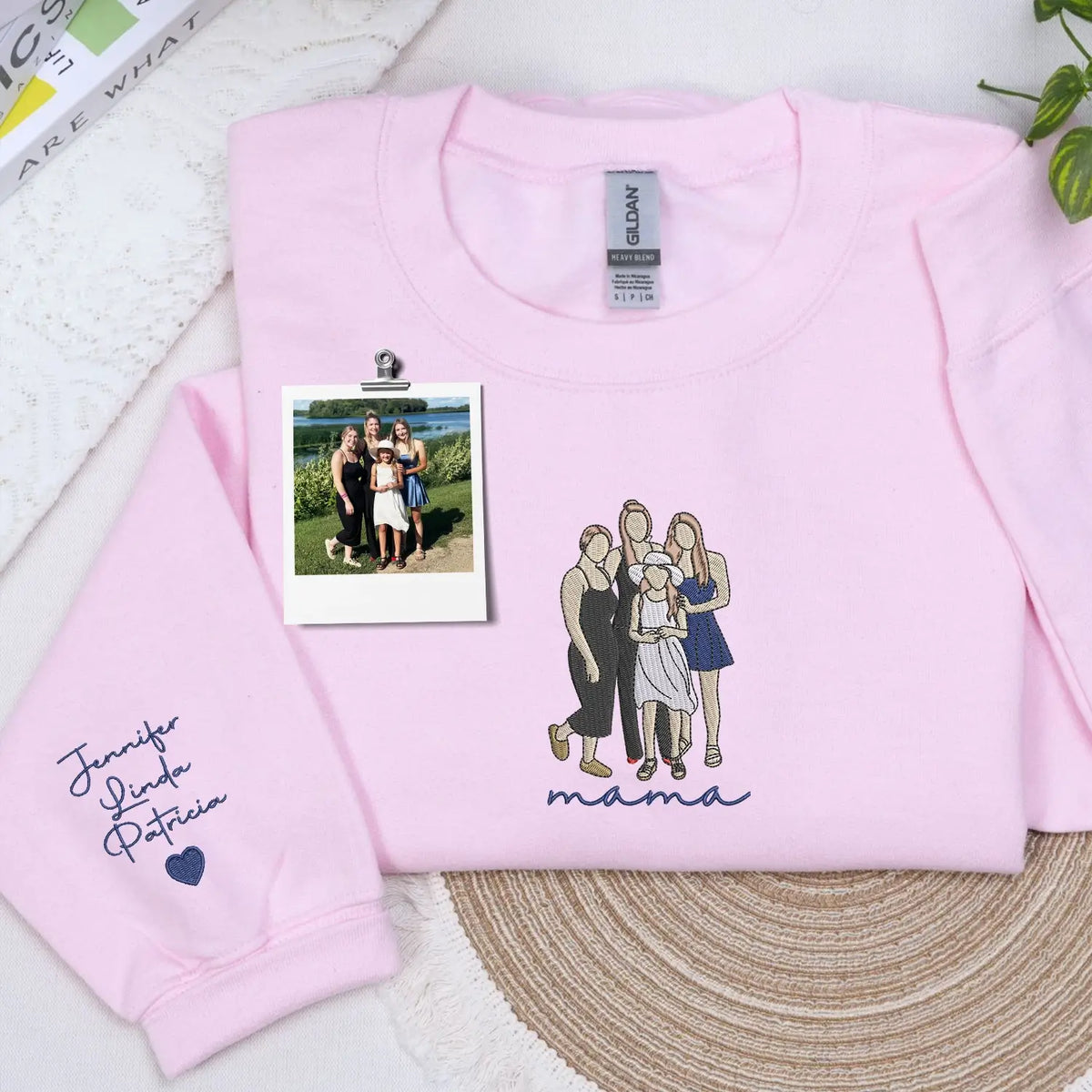 Custom embroidered mama photo portrait hoodie sweatshirt personalized Mother’s Day gift for mom wearing family design
