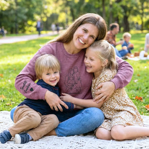 custom embroidered mama sweatshirt with personalized family line art portrait from photo