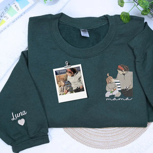 Custom embroidered mama photo portrait hoodie sweatshirt personalized Mother’s Day gift for mom wearing family design