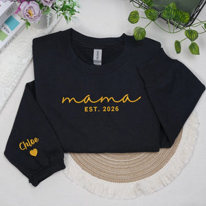 Mother’s Day Gift for Daughter - Custom Mama Embroidered Sweatshirt with Name on Sleeve