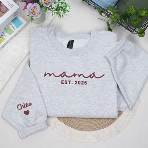 Mother’s Day Gift for Sister - Personalized Mama Embroidered Sweatshirt with EST Year, Kids Names on Sleeve