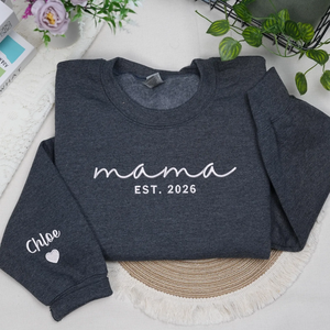 Mother’s Day Gift for Daughter - Custom Mama Embroidered Sweatshirt with Name on Sleeve