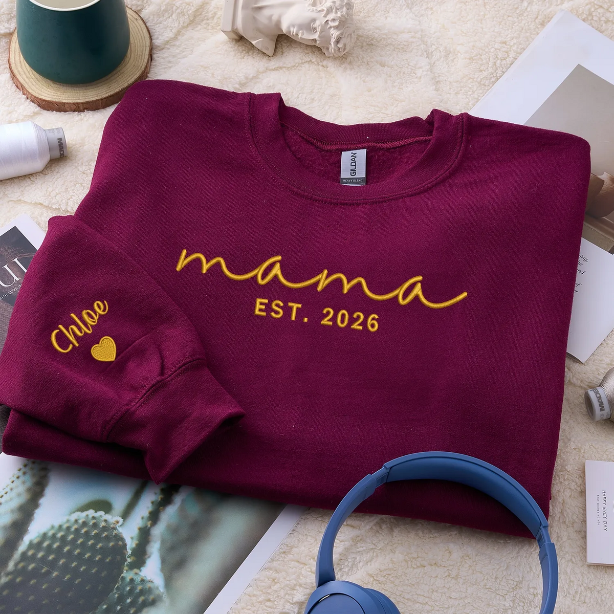 Mother’s Day Gift for Daughter - Custom Mama Embroidered Sweatshirt with Name on Sleeve