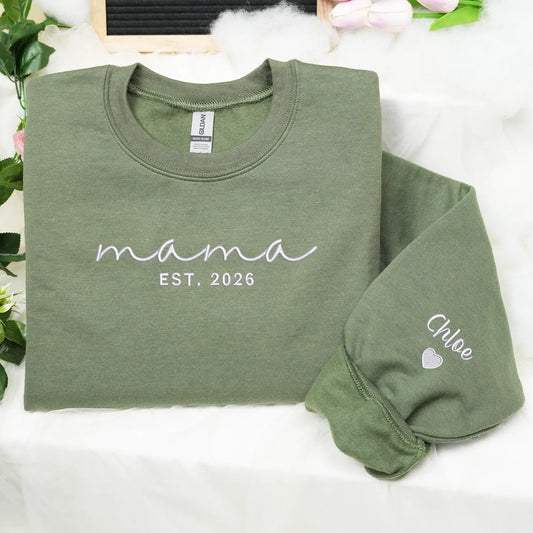 Mother’s Day Gift for Daughter - Custom Mama Embroidered Sweatshirt with Name on Sleeve