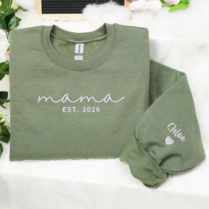 Mother’s Day Gift for Daughter - Custom Mama Embroidered Sweatshirt with Name on Sleeve