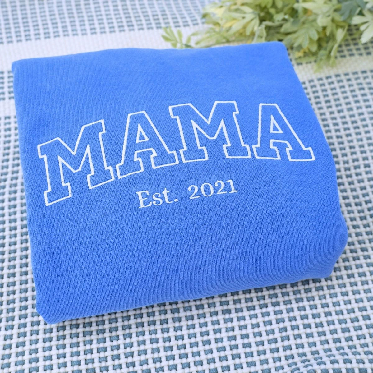 Custom Embroidered Mama Varsity Sweatshirt with EST year and Kids Names on Sleeve, Mother's Day Gift for Mom