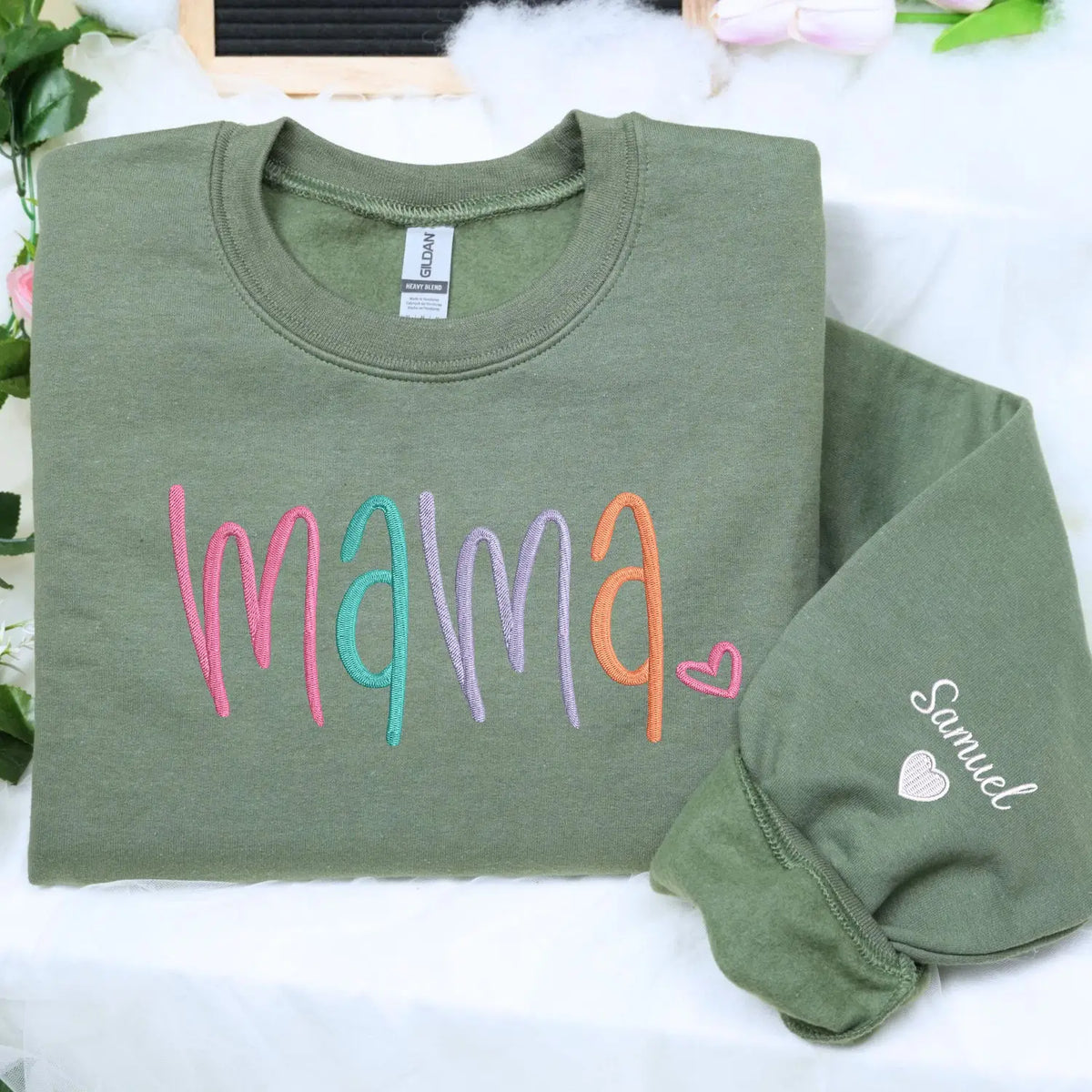 custom mama sweatshirt with embroidered kids names on sleeve personalized mothers day gift