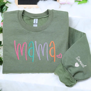 custom mama sweatshirt with embroidered kids names on sleeve personalized mothers day gift