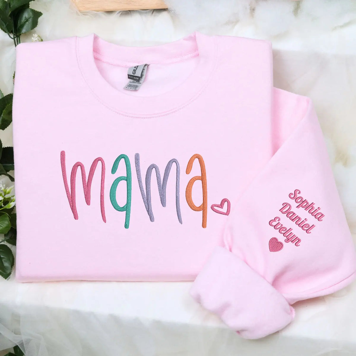 custom mama sweatshirt with embroidered kids names on sleeve personalized mothers day gift