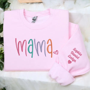 custom mama sweatshirt with embroidered kids names on sleeve personalized mothers day gift