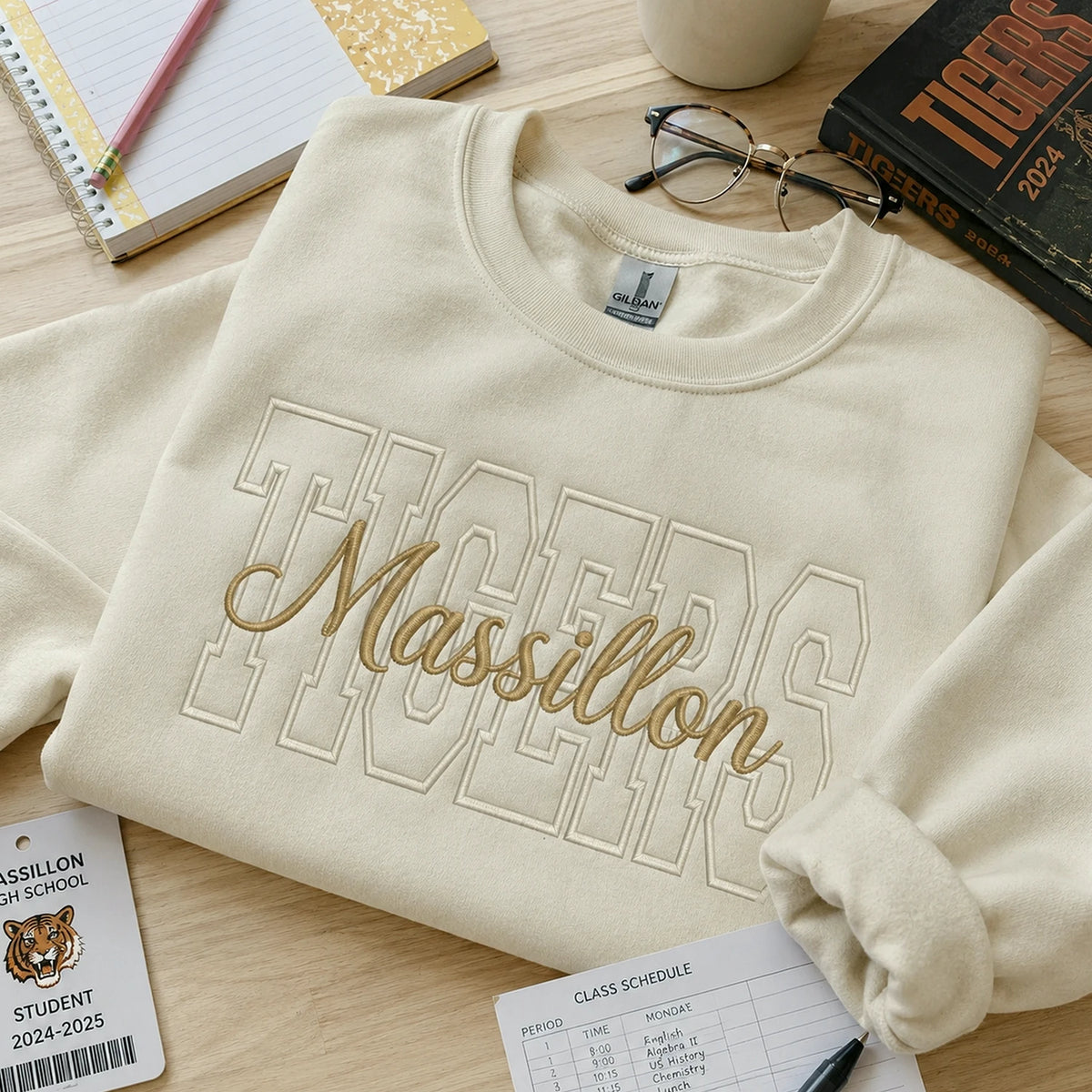 Custom Mascot Name Sweatshirt - Embroidered Back To School Team Name Crewneck