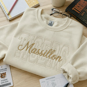 Custom Mascot Name Sweatshirt - Embroidered Back To School Team Name Crewneck