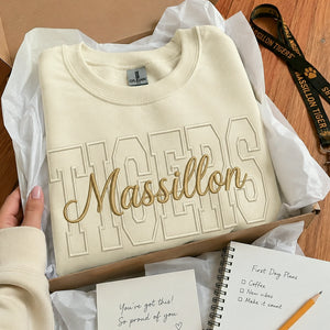 Custom Mascot Name Sweatshirt - Embroidered Back To School Team Name Crewneck