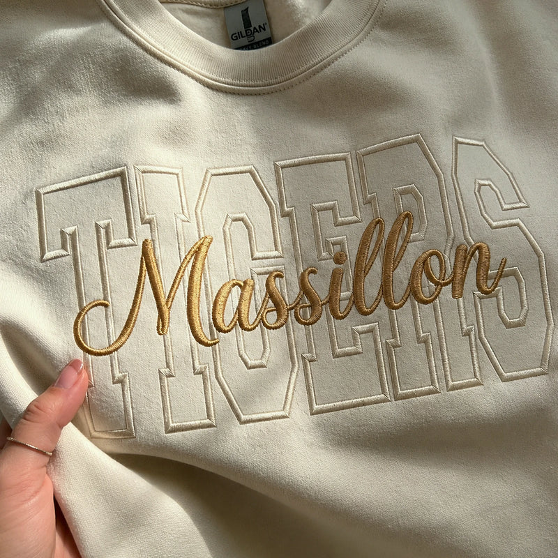 Custom Mascot Name Sweatshirt - Embroidered Back To School Team Name Crewneck