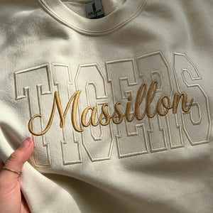 Custom Mascot Name Sweatshirt - Embroidered Back To School Team Name Crewneck