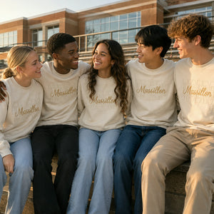 Custom Mascot Name Sweatshirt - Embroidered Back To School Team Name Crewneck